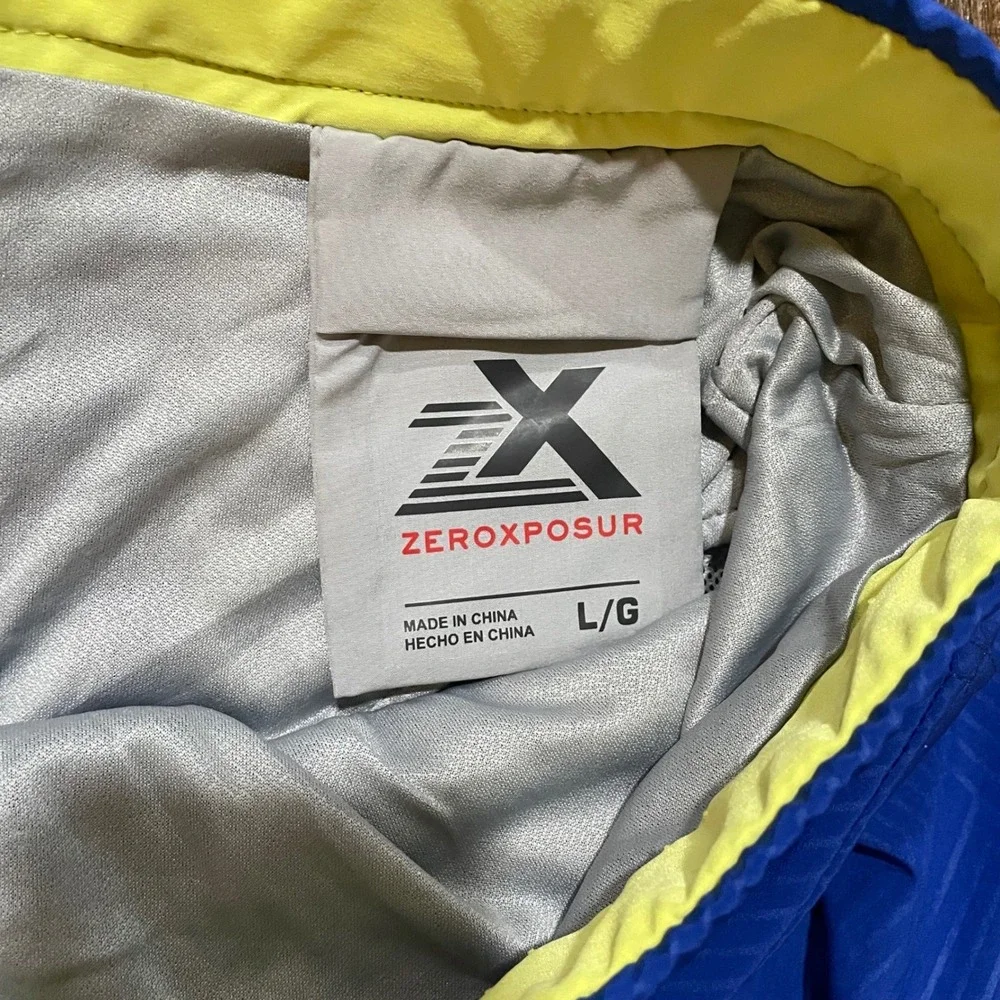 ZeroXposur Mens Blue Geometric Swim Trunks Board Shorts‎ Size Large Cargo Pocket